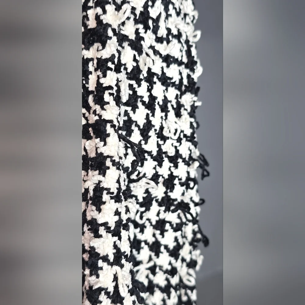 Charter Club Black White Houndstooth Fringe Scarf Wrap One Size Black and White
